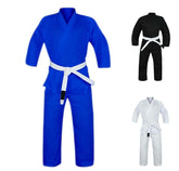 Blauer Ju Jutsu Gi mit weißem Gürtel, ideal für Boxen und Fitness, erhältlich in Schwarz und Weiß. Optimale Boxausrüstung und Fitnessprodukte.